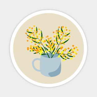 Mug and flower bouquet made of mimosa branches Magnet